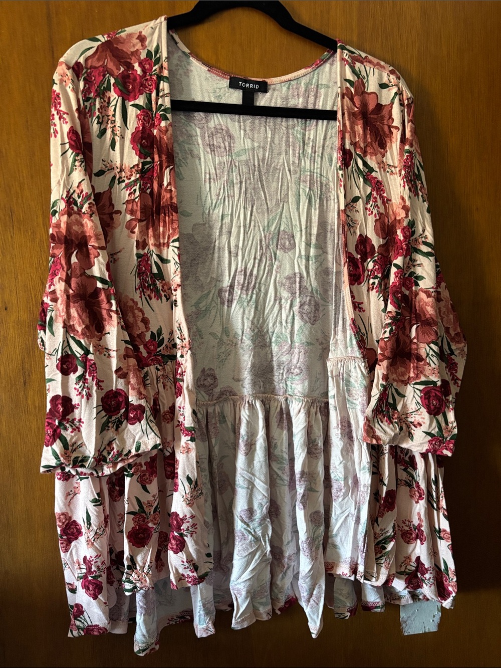 torrid Floral Open Cardigan - Blush, Rose & Green